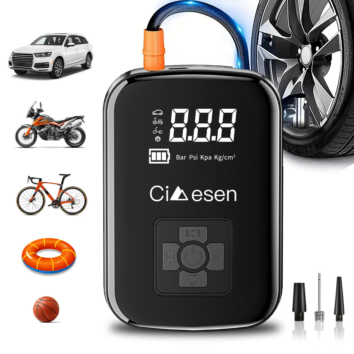 1pc Tire Inflator Portable Air Compressor, Fast Cordless Air Pump, Digital Display With Multi-function Nozzle Adapter and Long-lasting Lithium Battery For Car - product image 3