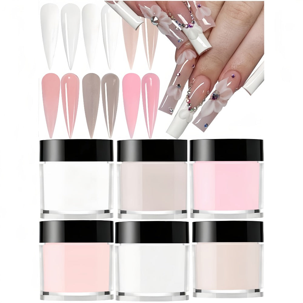 Acrylic Nail Powder Set 6 Colors - Nude Pink White Polymer Powder for 3D Nail Sculptures French Extensions Carving Crystal Professional Nail Art Kit - product image 4