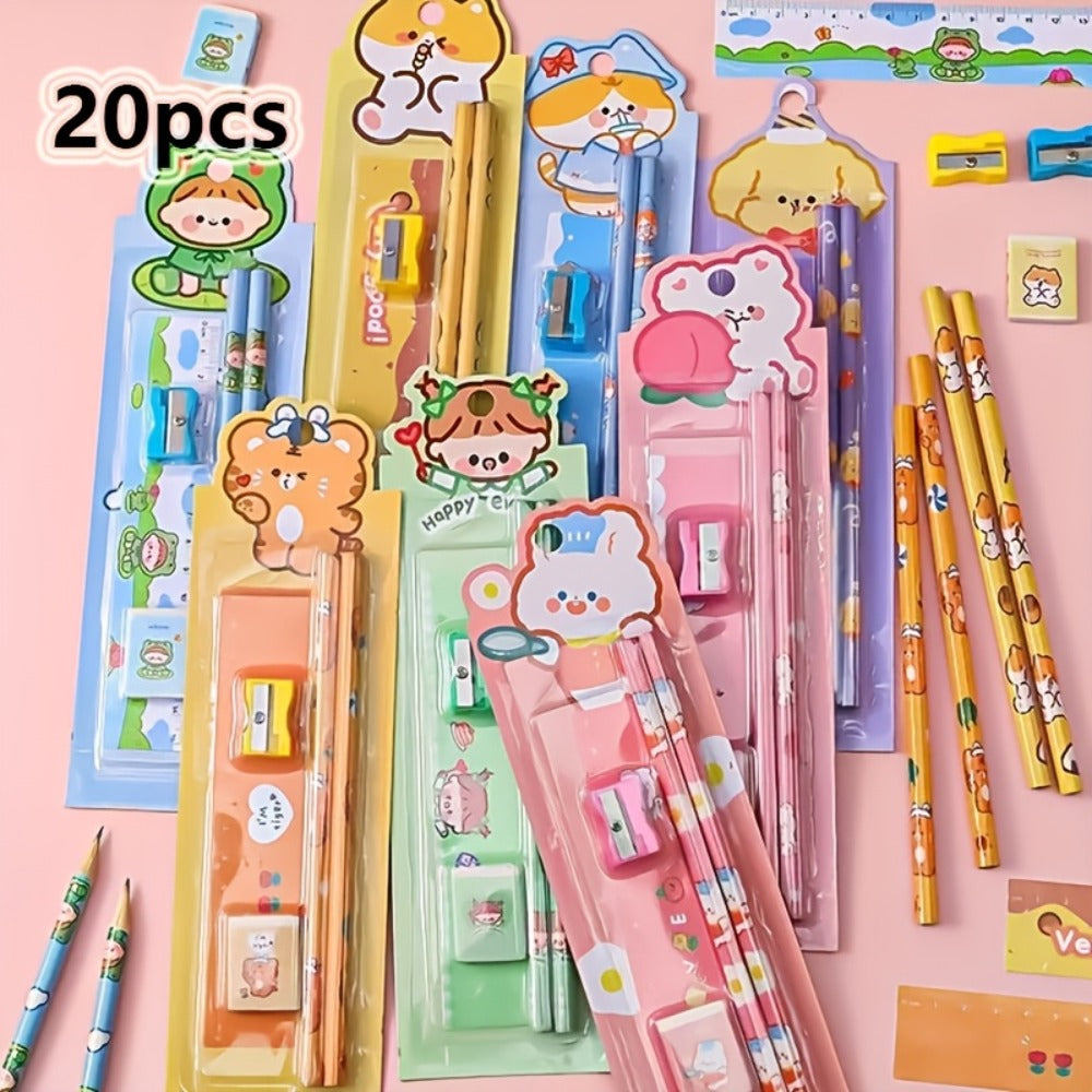 20-Piece Cartoon Pencil Stationery Set with Ruler Eraser Sharpener, Random Cartoon Styles, Kids School Supplies, Party Favor Prizes, Festival Gift Set for Students - product image 12