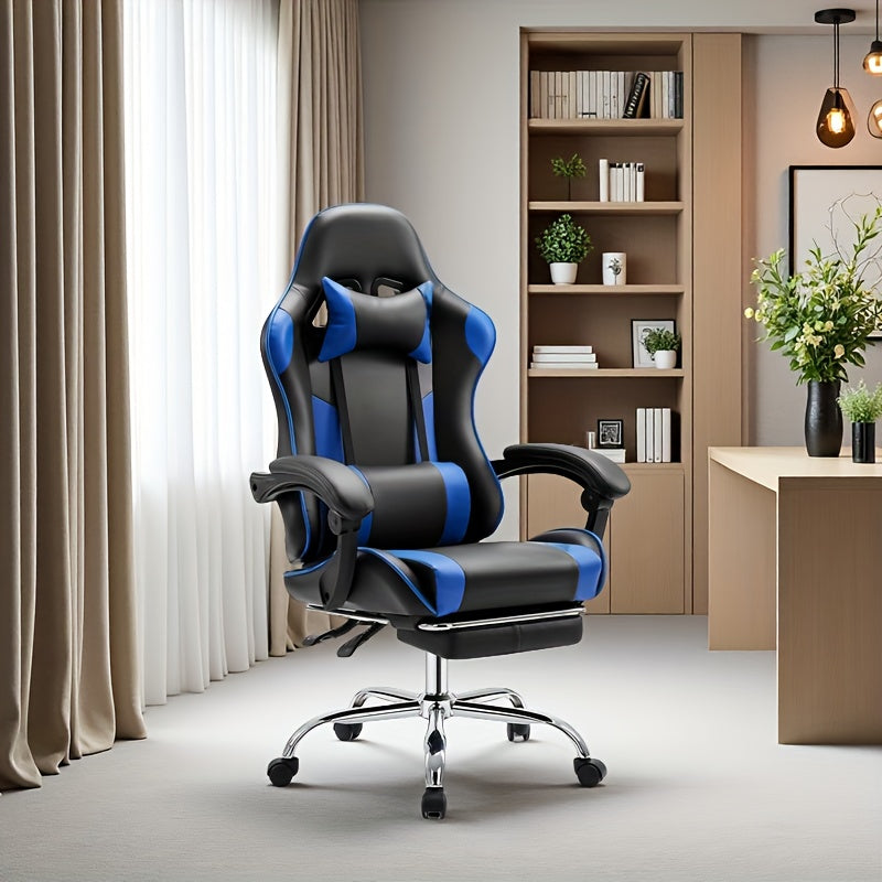 Esports Racing Style Computer Office Chair with Footrest for Home Office Desk Work Study – Ergonomic Gaming Chair with Rotating Armrest Lumbar Support & Headrest