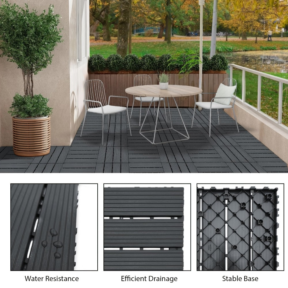 Interlocking Deck Tiles 44pcs 12"x12", Waterproof Outdoor Patio Flooring Tiles, PP Plastic Interlocking Floor Tiles for Balcony Pool Backyard Terrace, Easy Install All-Weather Anti - product image