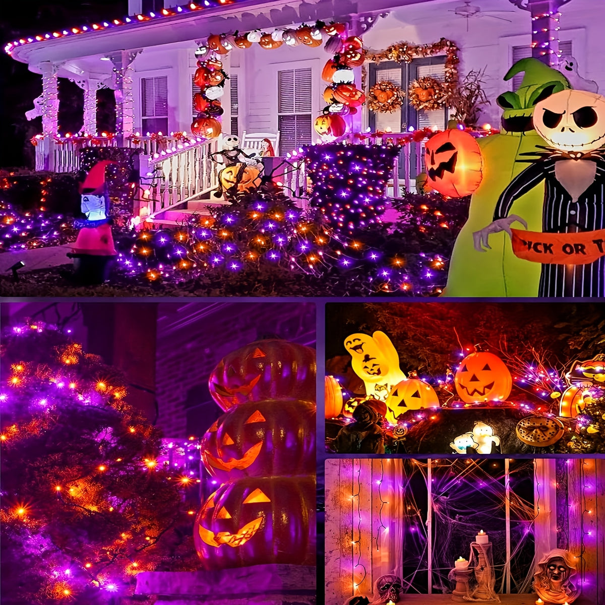 1 Pack of Solar Halloween String Lights, Spooky Vibe 39FT-100LED Fairy Lights in Orange And Purple for a Creepy Atmosphere, IP65 Outdoor Splash-Proof, Festive Hanging Lights Suitable for Christmas Yards, Gardens, And Camping Parties