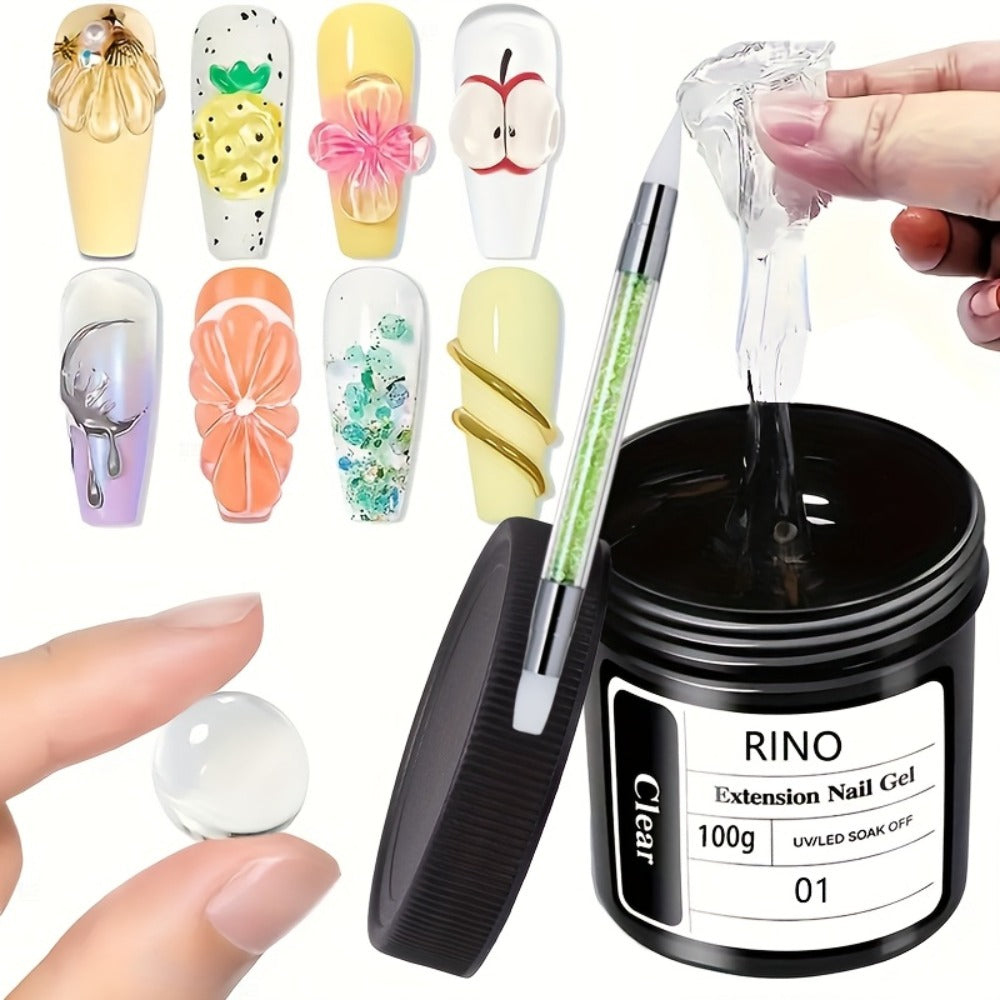 Poly Nail Extension Gel Clear 100g 2-Piece Set – Non-Stick Odorless Soak-Off LED Gel for 3D Nail Sculpture, Rhinestone Adhesive & Nail Art, Beginner & Salon Nail Extension Kit - product image