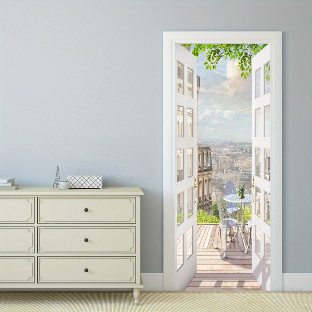 Door Sticker Balcony Scenery Wall Mural – Removable Waterproof Peel & Stick Large Wall Art for Bedroom & Living Room, Faux Window View Home Decor, 35.43 x 78.74 Inches - product image 13