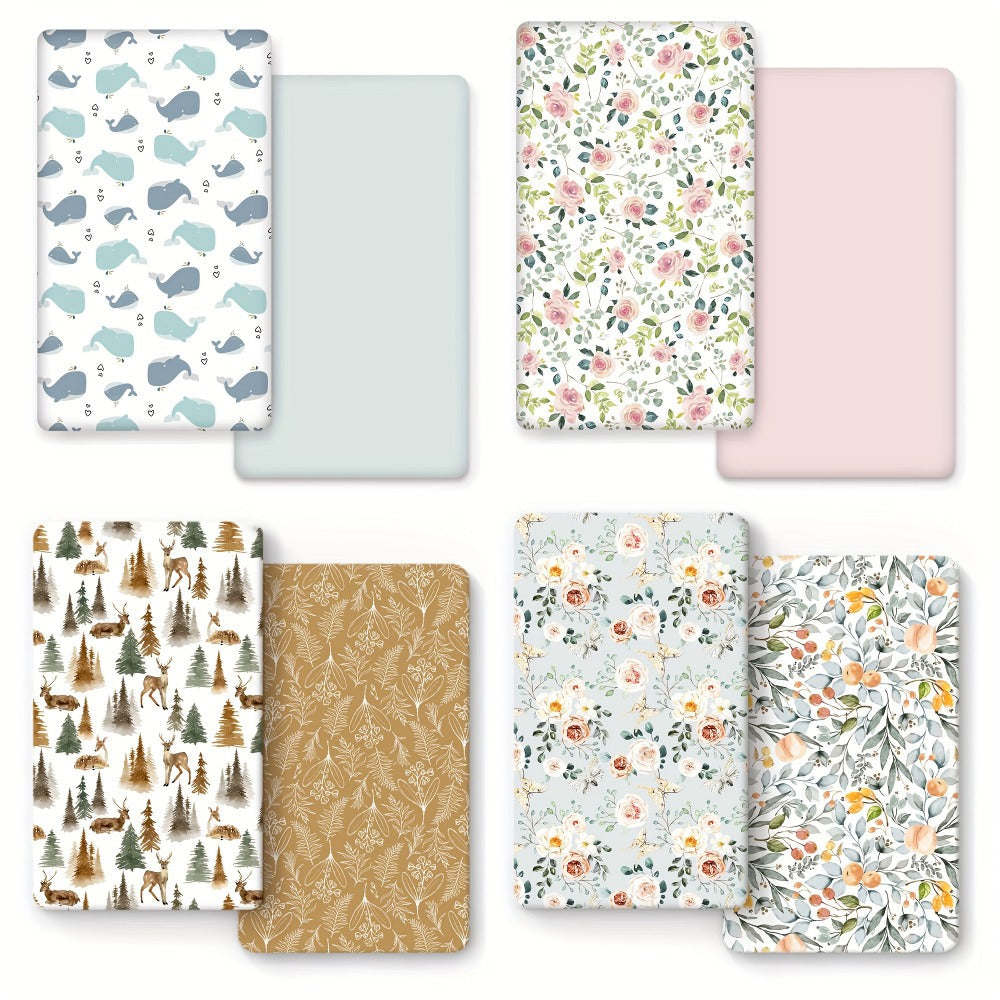 Fitted Sheet 2 Pack Super Soft Microfiber Mattress Cover Cute Animal Flower Pattern Pink Flower Whale Deer Home Travel Machine Washable Unisex Christmas Gift - product image