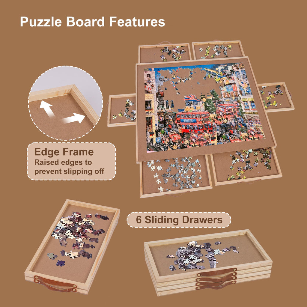 Large Puzzle Board Organizer with Dust Cover for 1500 Pieces, Ergonomic Gift for Adults & Seniors – Jigsaw Puzzle Table 35"x27" with 360° Rotating Turntable - product image 4