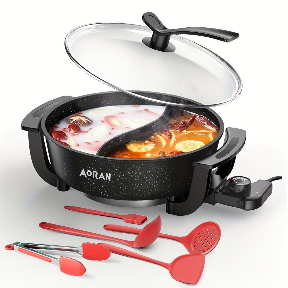 Mandarin Duck Hot Pot Electric – Large Capacity Non-Stick Divided Hot Pot for Steaming, Boiling, Frying & Stewing, Quick Heating, US Plug, Perfect for Family Hot Pot Night - product image