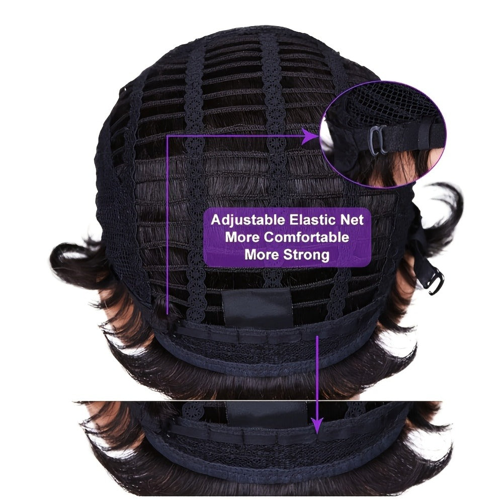 Short Wavy Bob Wig with Bangs Synthetic 6 Colors | Natural Black Burgundy Lavender Auburn Red for Women Daily Wear Party Cosplay Halloween Costume - product image 10