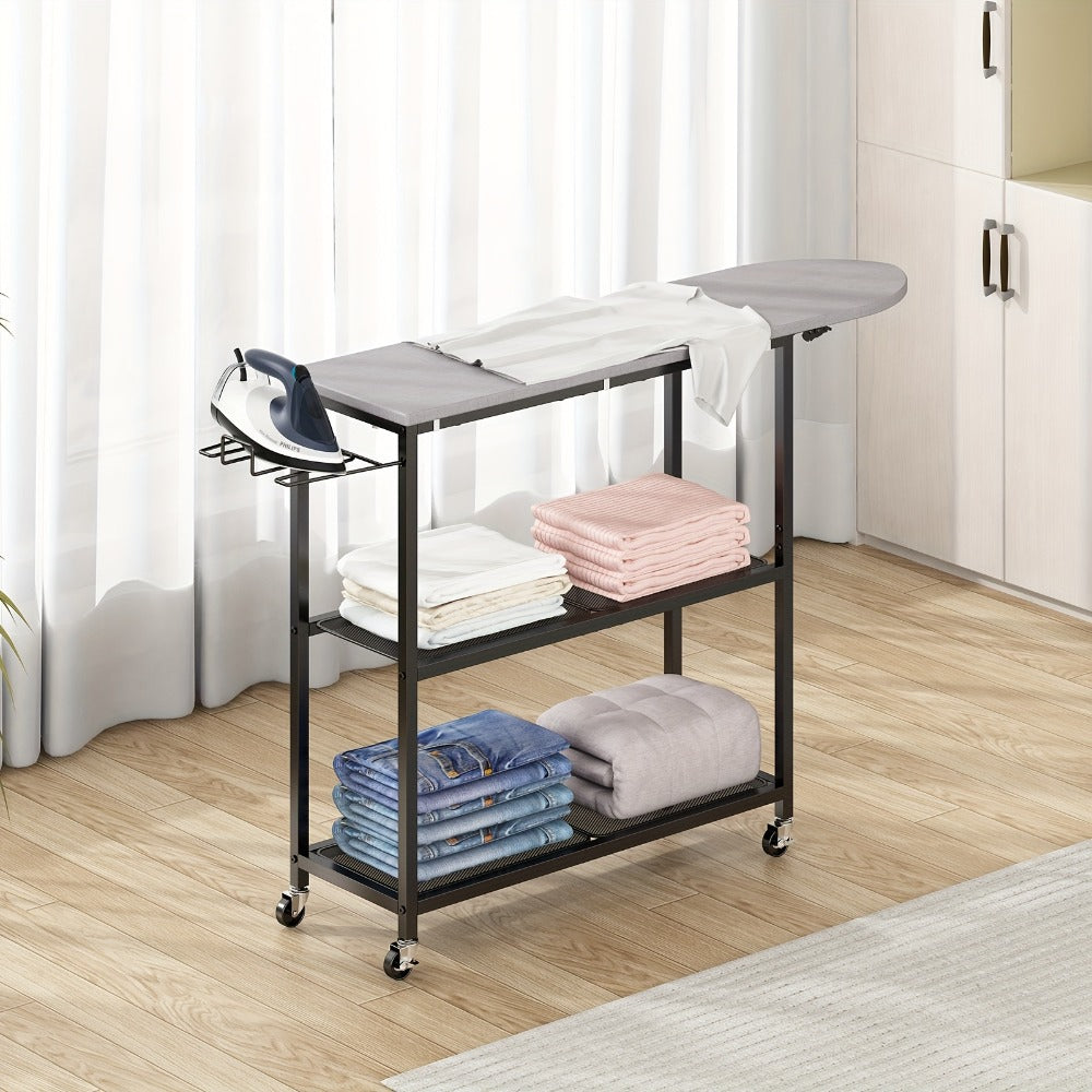 3-Tier Ironing Board Cart with Wheels – Rolling Laundry Station with Multi-Layer Storage Shelves for Living Room, Bedroom & Outdoor Use - product image