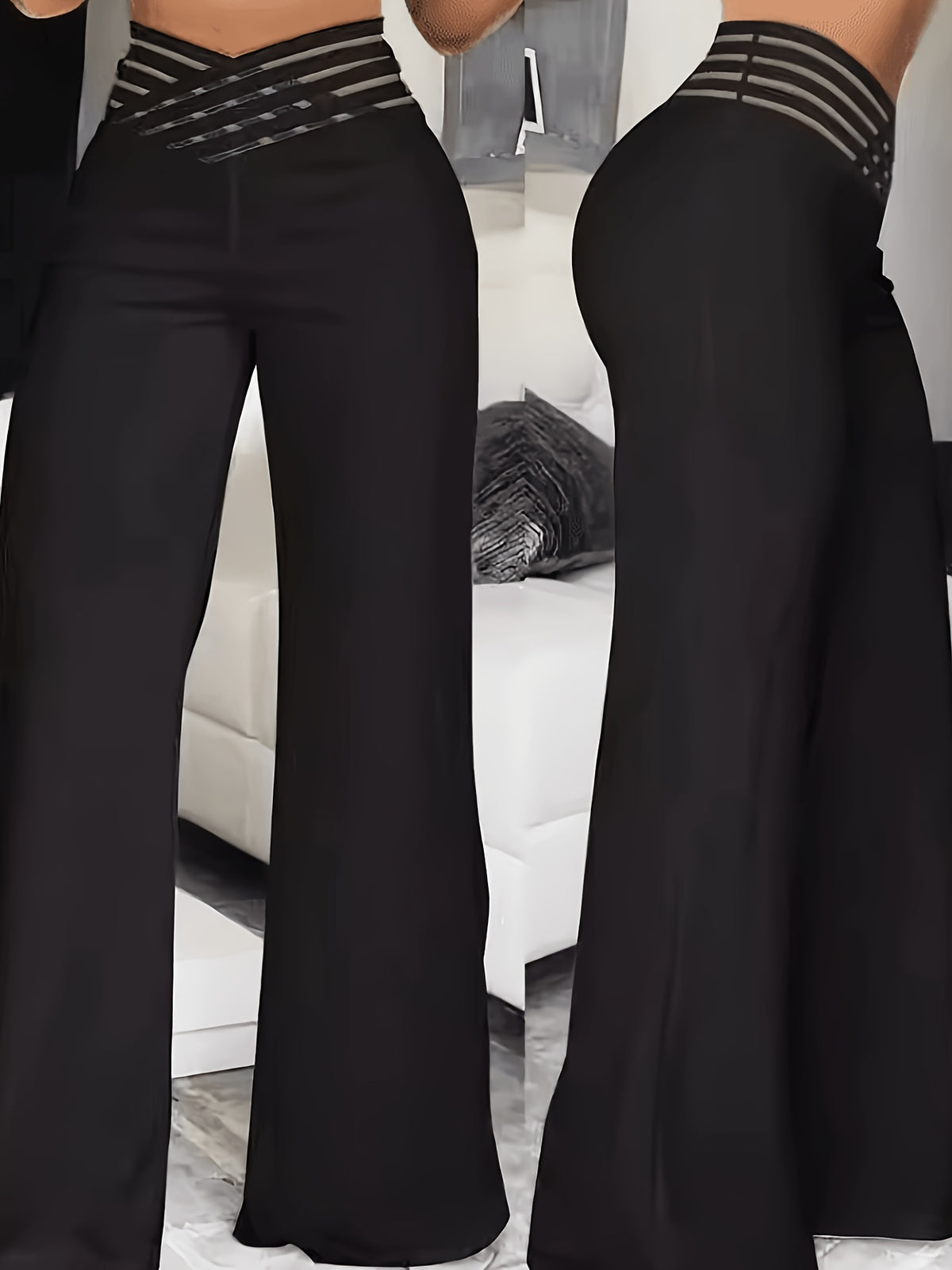 Summer European and American Women's Hollow Waist Belt, High Waisted Casual Straight Leg Loose Pants, Wide Leg Pants - product image 3