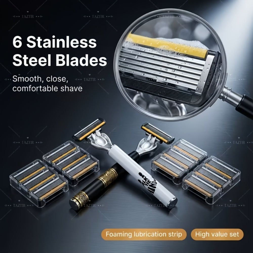Shaving Kit for Men – 2 Handles & 72 Replacement Blades, Six-Layer Blade System Luxury Razor Set for Beard & Mustache Grooming, Ergonomic Design, Perfect Christmas & Valentine's Da - product image 6