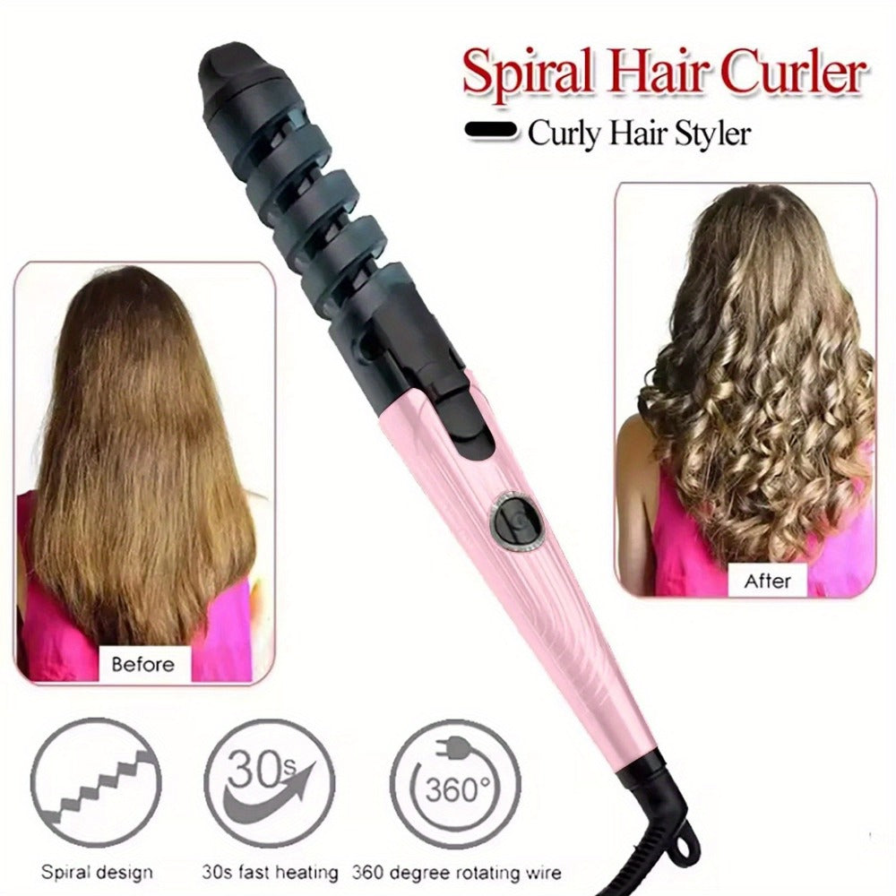 Automatic Spiral Curling Iron Ceramic Anti-Tangle – Professional Auto Curler One-Button Easy Operate Hair Styling Tool with Comb & 2 Clips for All Hair Types – Blue, Pink - product image 7