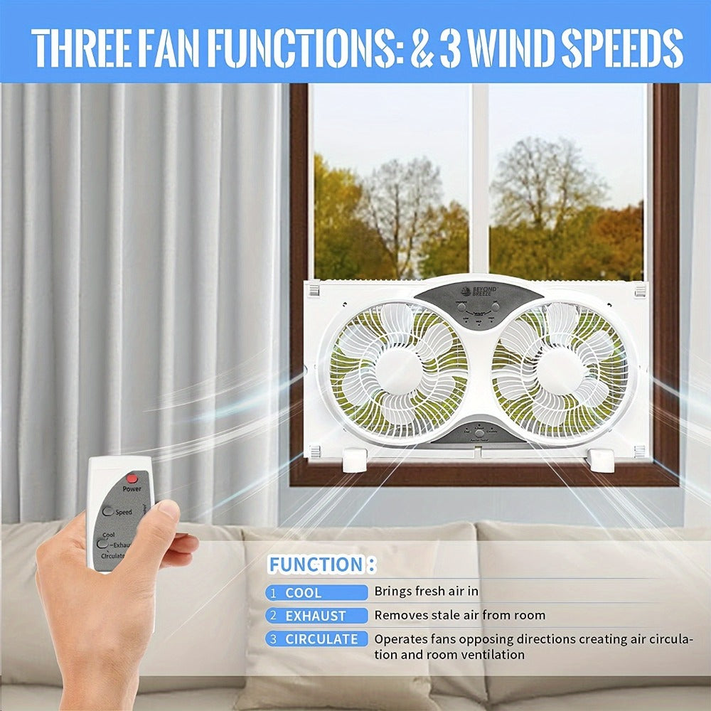Window Fan Twin 9-Inch with Remote Control, Reversible Airflow Blades In/Out Exchange, 3 Speed Settings, Built-In Extender Panels, Quiet Digital Window Fan for Bedroom Home Office, - product image 5