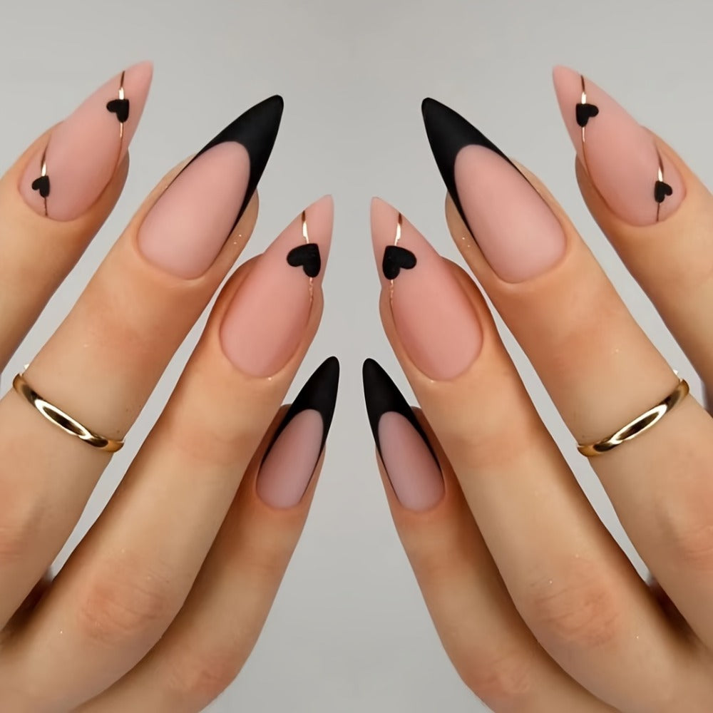 Short Almond Press On Nails 144 Pieces with Glue Pink Flower Rhinestone Black French Tip Full Cover Fake Nails Cute Nail Art Kit for Women Girls Daily Wear Party Wedding Date Night - product image 10