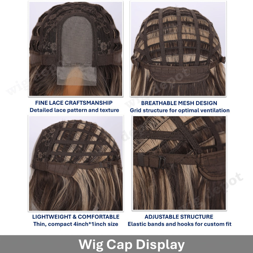 U Part Lace Front Bob Wig 4x1 Glueless Rose Net Cap Middle Part Natural Hairline Synthetic Wig for Women 14 Inch Brown Highlights Milky White Black Pink - product image 7