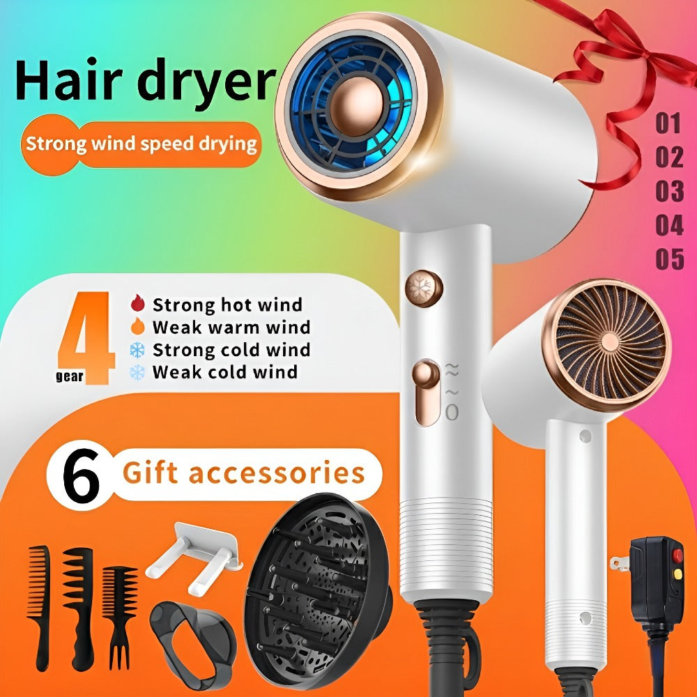 Ionic Hair Dryer 1600W with Diffuser Concentrator Nozzle 2 Speed 3 Heat Settings Cool Shot ALCI Safety Plug Brushed Motor Anti-Frizz Portable Blow Dryer for Straight Curly Wavy Hai - product image