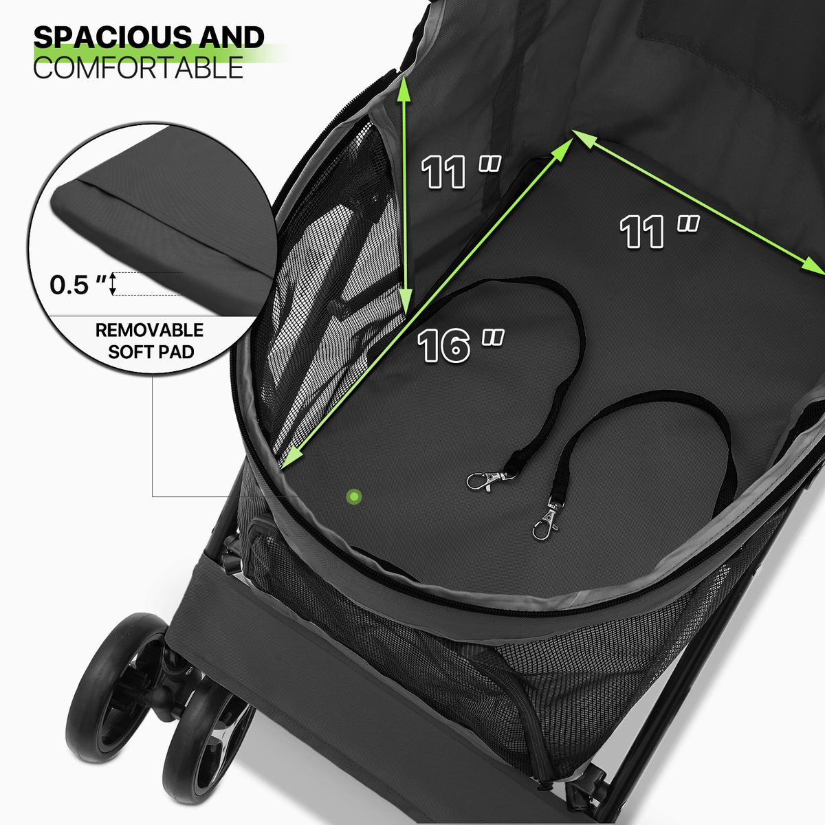 Pet Dog Cat Stroller with 4 Wheels | Foldable Jogger Pet Stroller for Small Medium Dogs & Cats up to 33 lbs, Breathable Mesh Windows, 360° Swivel Wheels, Cup - product image 5