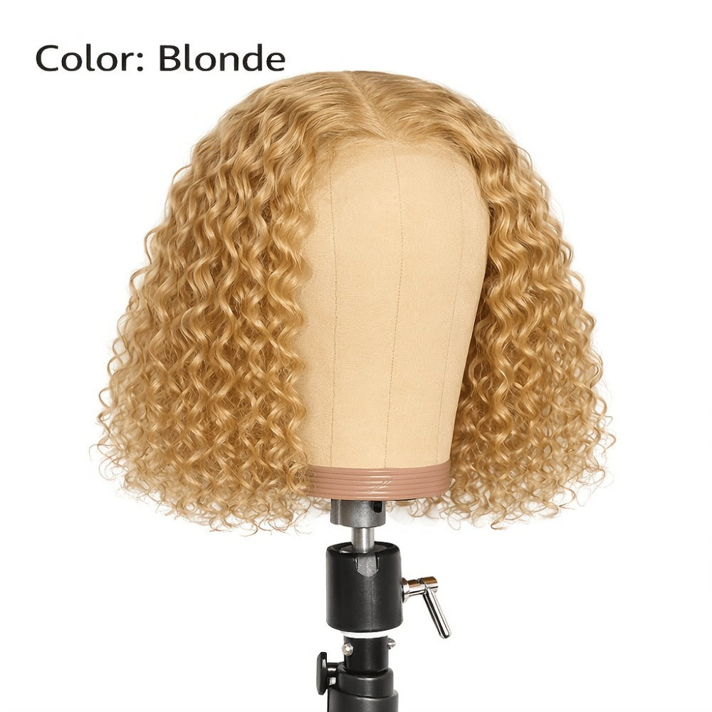 Glueless Deep Wave Curly Bob Wig with Rose Net Cap 14 Inch No Glue Secure Fit Short Curly Synthetic Wig for Women Burgundy Golden Dark Brown Light Brown - product image 16