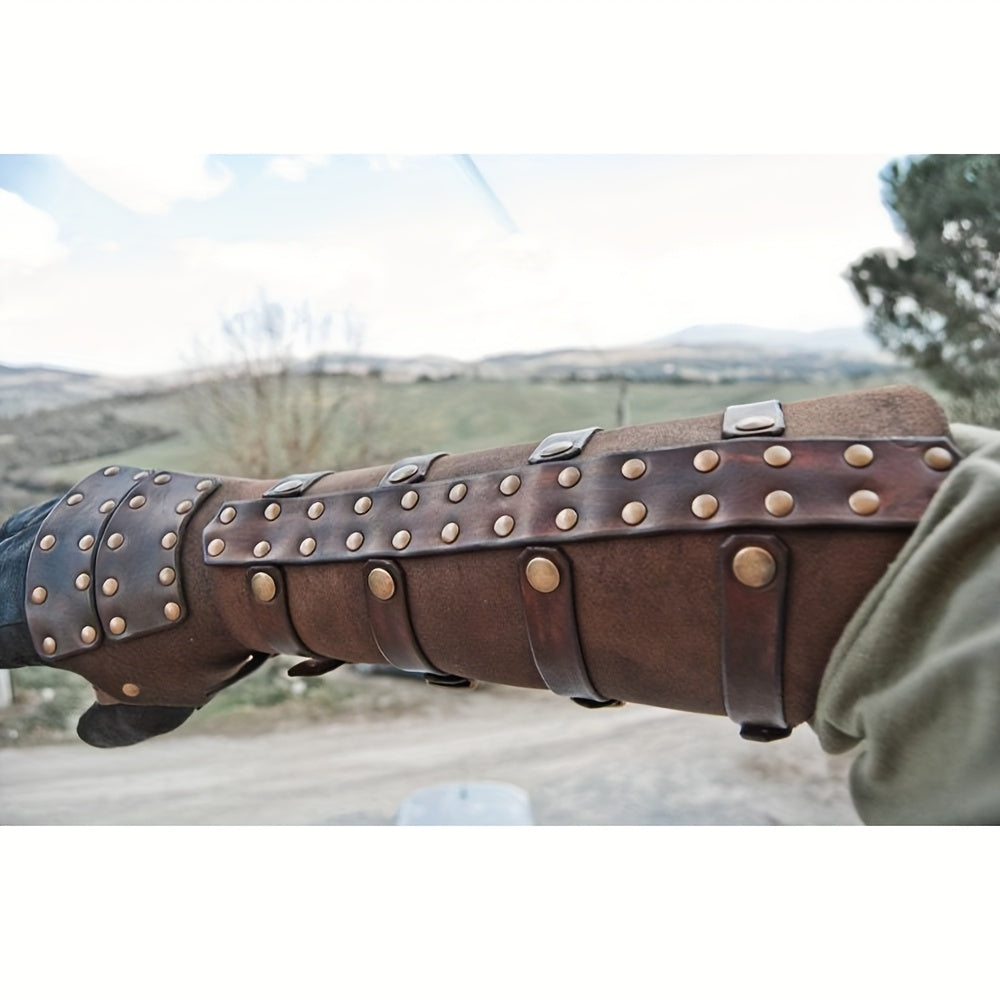 Medieval Rivet Wrist Guard Leather Bracer | Viking Renaissance Retro Arm Guard with Riveted Detail for Men, Halloween Cosplay, LARP, Renaissance Fair, Father's Day & Christmas Gift