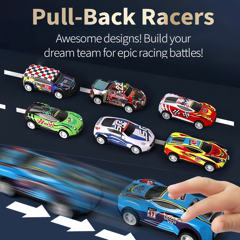 56 Mini Die-Cast Vehicles for Kids Boys Girls Ages 3+, Party Favors Birthday Christmas Gift – 64 Pcs Pull Back Toy Car Set with City Map, Traffic Signs - product image 6