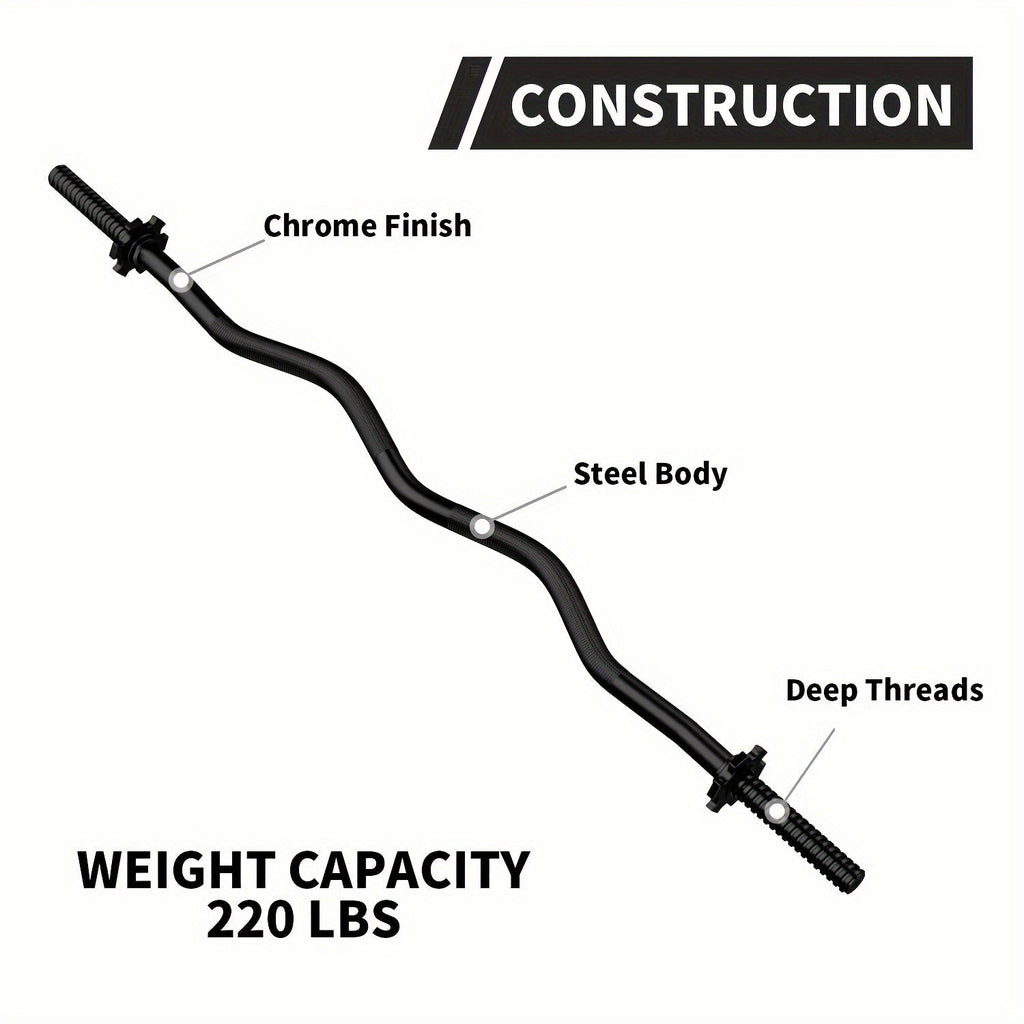 EZ Curl Bar 47" Olympic Barbell for Weightlifting Hip Thrusts Squats Lunges 1-Inch Weight Plates Home Gym with 2 Collars for Everyday Use