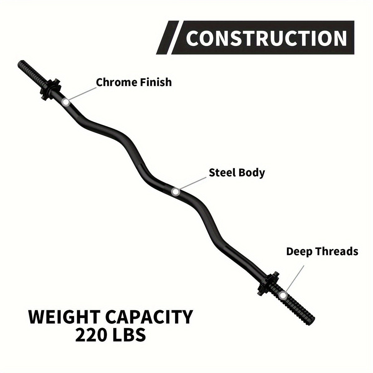 EZ Curl Bar 47" Olympic Barbell for Weightlifting Hip Thrusts Squats Lunges 1-Inch Weight Plates Home Gym with 2 Collars for Everyday Use