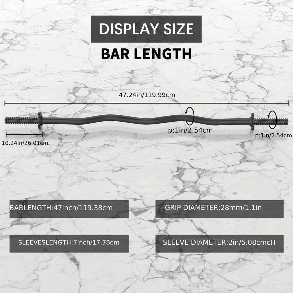EZ Curl Bar 47" Olympic Barbell for Weightlifting Hip Thrusts Squats Lunges 1-Inch Weight Plates Home Gym with 2 Collars for Everyday Use