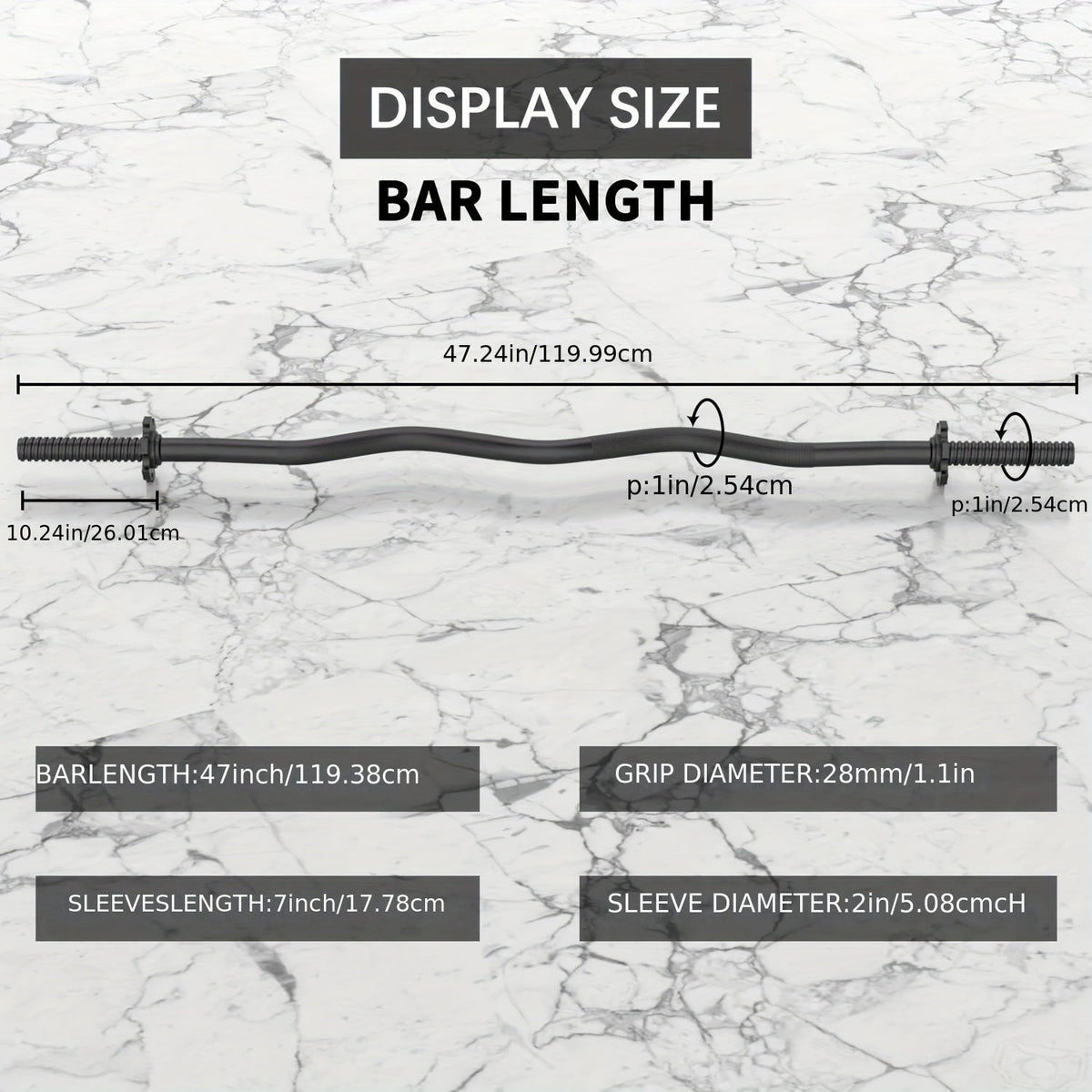 EZ Curl Bar 47" Olympic Barbell for Weightlifting Hip Thrusts Squats Lunges 1-Inch Weight Plates Home Gym with 2 Collars for Everyday Use