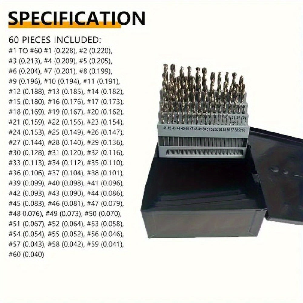 60pcs Cobalt Drill Bits Set Wire Gauge 1-60 Metal Index Box - product image 5