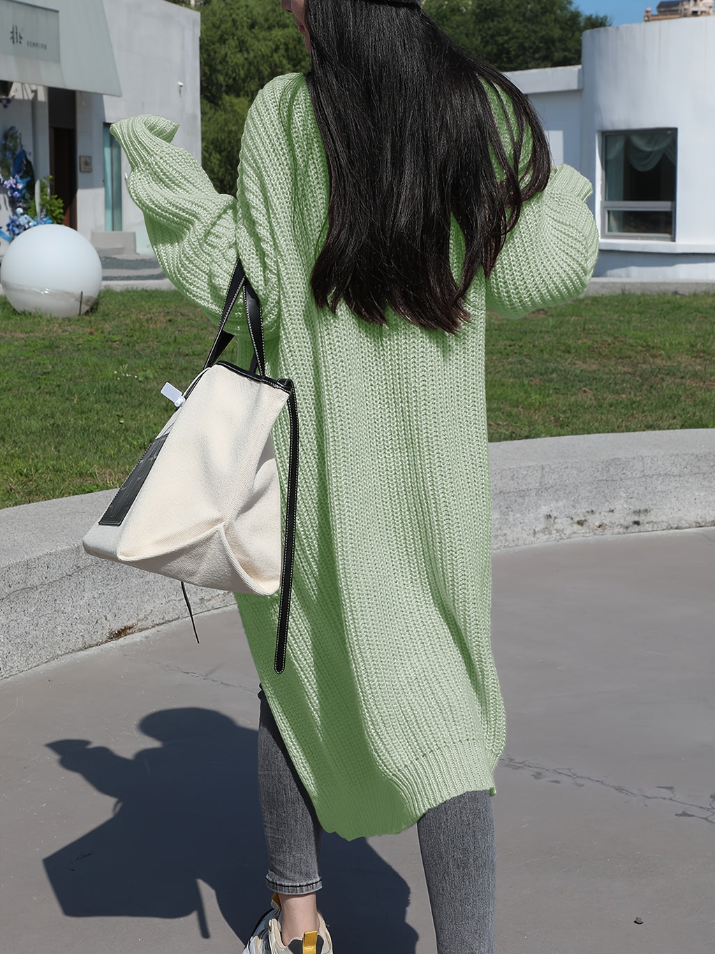 Plus Size, Solid Color Plus-Size Women's Long Pocket Cardigan Loose Over-the-Knee Sweater Coat Fashion Versatile Outerwear - product image 36