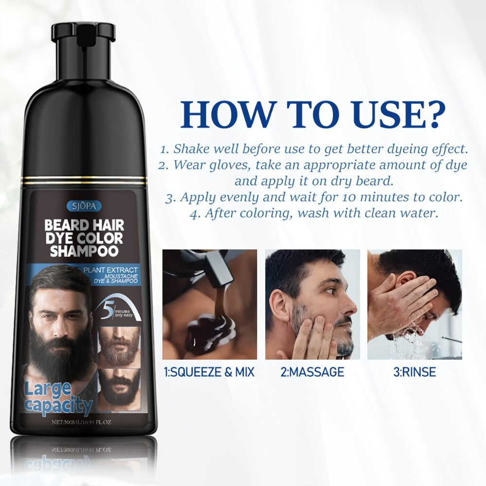 Men's Black Beard Dye 3-in-1 Hair & Beard Color Kit - Fast Blackening in 10-15 Minutes, Nourishing Skin-Safe Formula, Natural Look, Gray Coverage, Extra Large 500ml / 16.91oz - product image 9