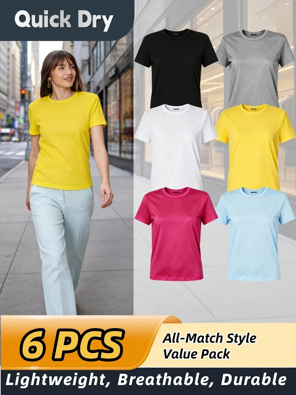 Women's 6-Pack Performance T-Shirts - Breathable, Moisture-Wicking, and Skin-Friendly for, Outdoor, and Everyday Comfort - product image 2