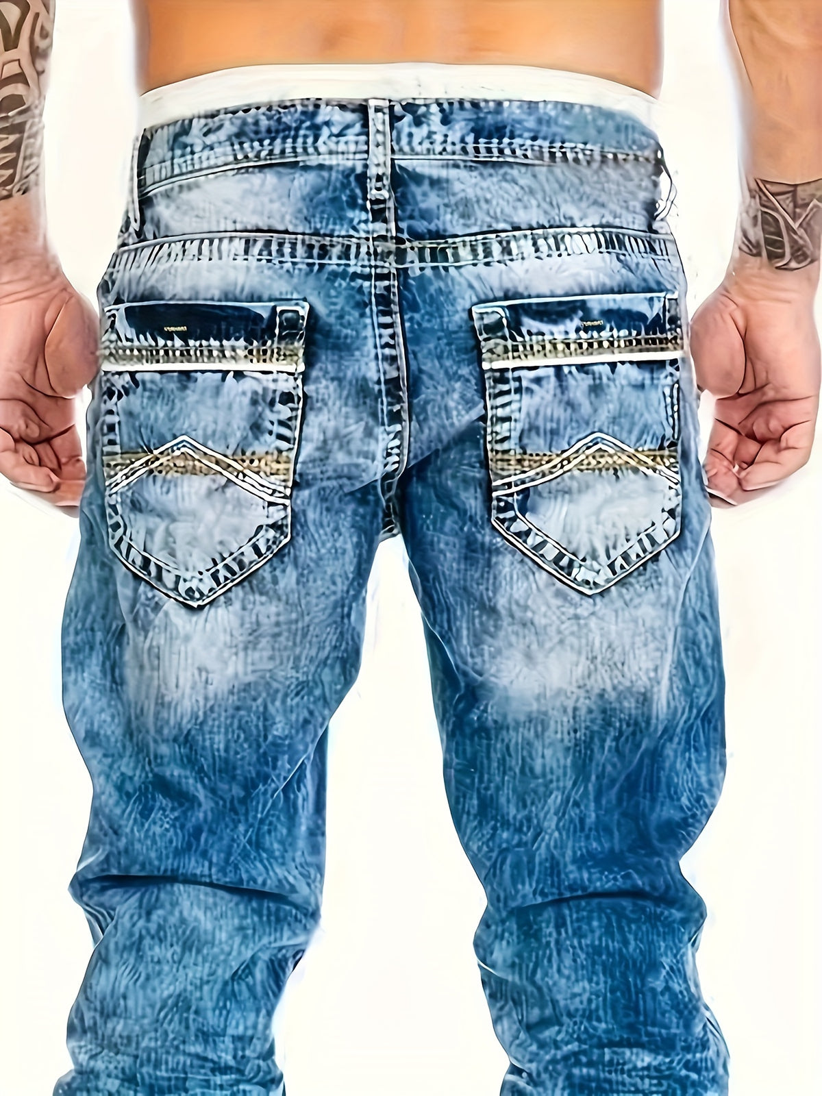 American Snowflake Washed Men's Jeans, Fashionable and Versatile Straight Pants, Elastic Jeans Suitable for All Seasons Pantalones Para Hombres Mens Clothes - product image 7