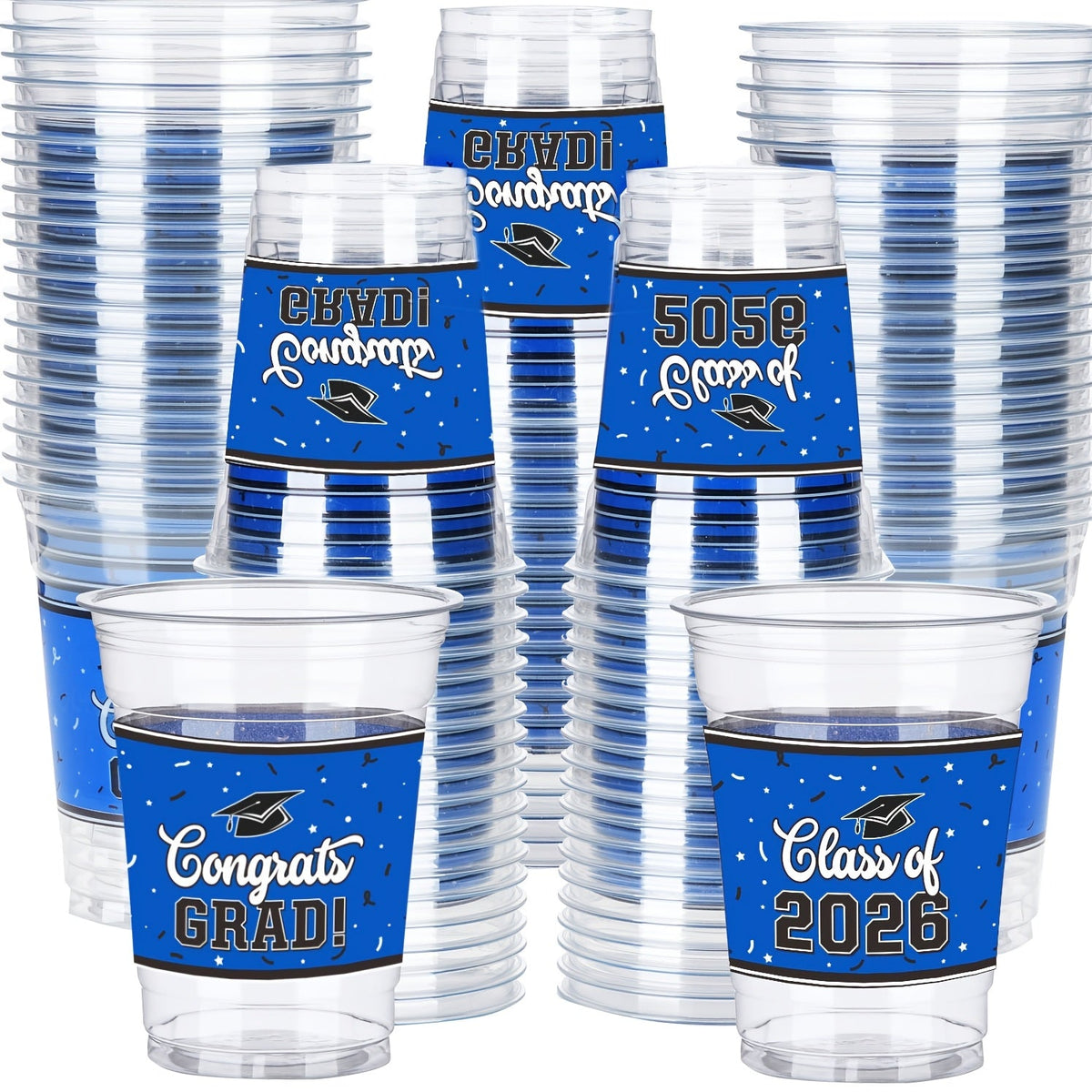2026 Graduation Party Cups in Black Red Blue Green Purple Maroon for Graduation Ceremony, Reception, Celebration & School Color Party Drinkware Bulk | Graduation Plastic Mugs 100 Pack 14oz