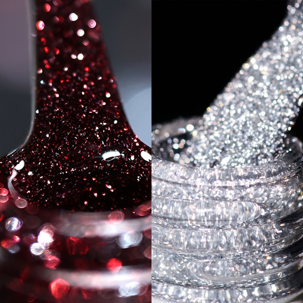 Explosive Glitter Gel Nail Polish 2pcs Shattered Flash Silvery Red – High Saturation Sparkle Long-Lasting Gel in Gilt Bottle, Christmas Holiday Salon Manicure Nail Art Gift for Wom - product image 6