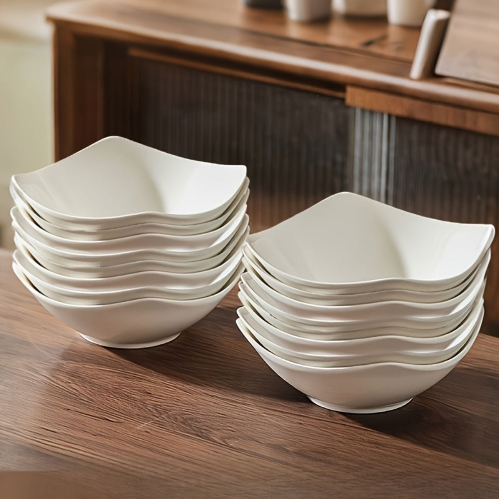 Salad Bowl and Plate Set 4/8/16 Piece – Reusable White PP Plastic Microwave Safe Stackable Lightweight Tableware for Picnic Outdoor Party Wedding Hotel Camping Dessert Cold Dish Se - product image 3