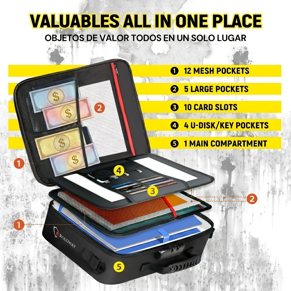 Fireproof Document Bag With Lock - Extra Large 17 X 11.8 X 5 Inch, Important Document Storage Bag With Multi-Layer File Organizers, Portable Safe Storage Bag - product image 10
