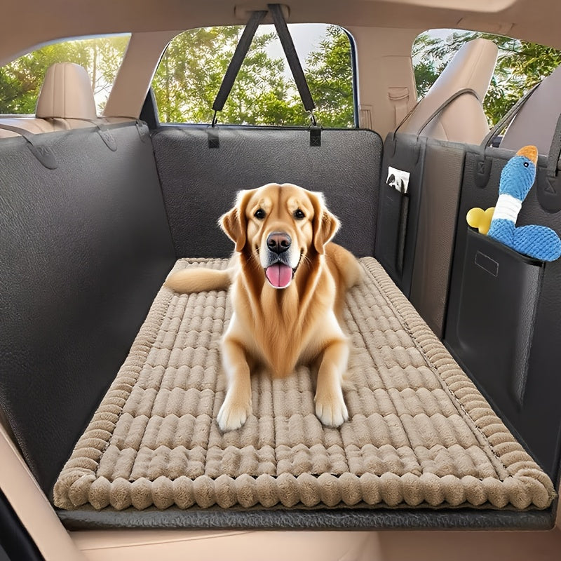 Dog Car Mat Nonslip Pet Seat Cushion with Rear Extension Pad | Fits All Dog Sizes Small Medium Large | Heavy-Duty Anti-Scratch Waterproof Floor Liner for SUVs Sedans Trucks | Durable Polyester Travel Protector