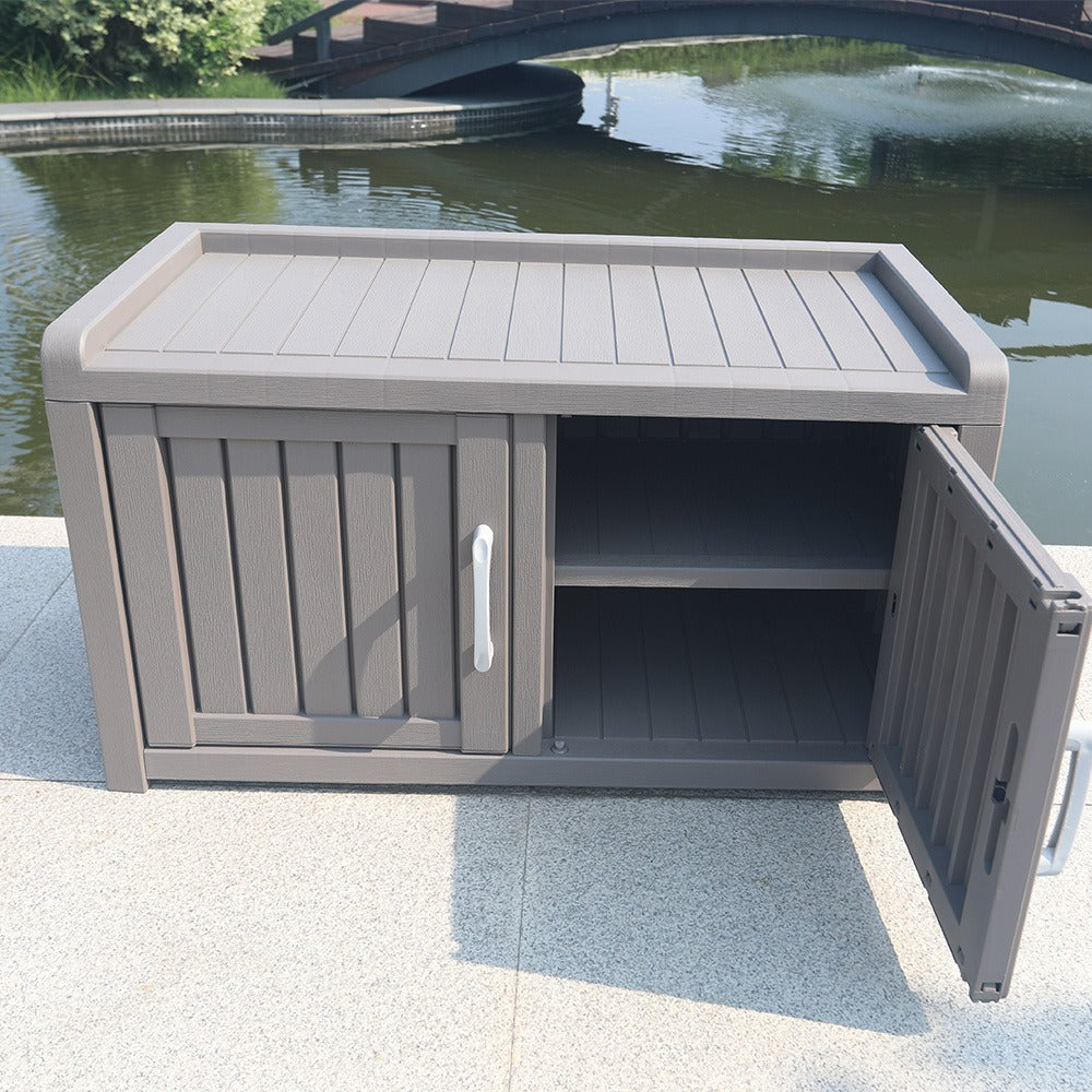 Shoe Storage Bench with Hidden Cabinet Entryway Bench All-Weather Resin Indoor Outdoor Porch Patio Mudroom Hallway Organizer - product image 12