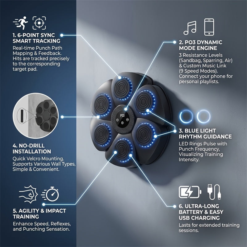Wall-Mounted Wireless Boxing Machine with 9-Speed Adjustable Punch Trainer, Counter & LED Lights - Wireless Music Suitable for Home Gym, / Training, Free - product image 7