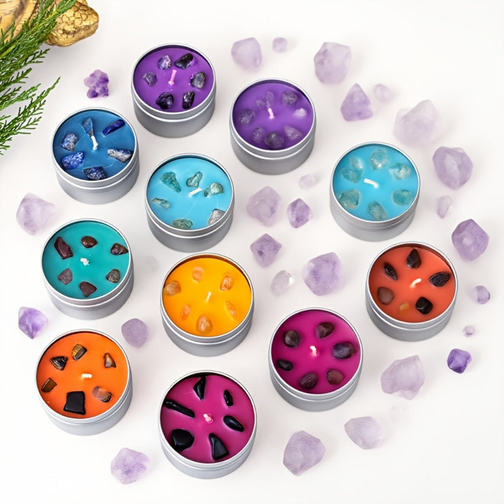 Scented Candle Gift Set 7 Soy Wax Candles with Natural Crystal Pendants 7 Colors Aromatherapy Candles for Home Decor Yoga Meditation Christmas Halloween Birthday Gift for Women Men - product image 4