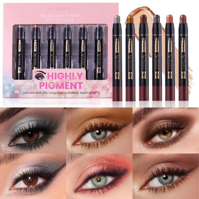Waterproof Eyeshadow Pencil Set 6 Colors — Metallic & Matte Glitter Highlight Eyeliner Crayons, Long-Lasting Smudge-Proof Eye Makeup, No-Brush Multifunctional Sticks for Women, Neu - product image 12