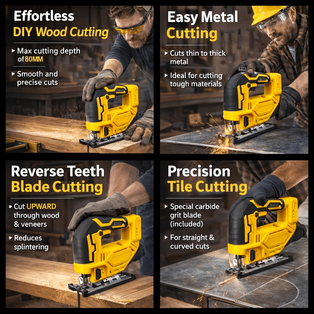 Cordless Jigsaw Compatible with DeWalt 20V Battery - Variable Speed 0-2700 RPM, 80mm Cutting Depth, LED Work Light, 0°-45° Bevel, 3 Orbital Settings for Wood Metal PVC Cutting - product image 2