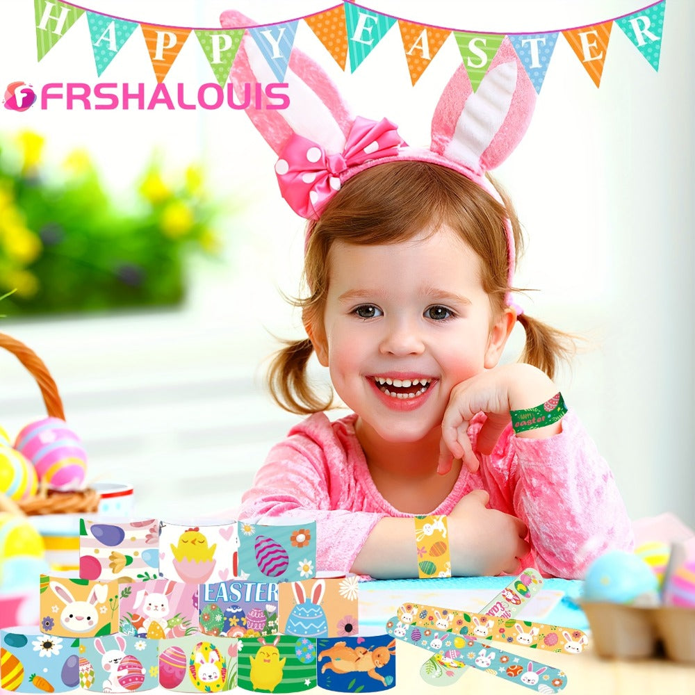 Easter Slap Bracelets for Kids 72 Pcs Bulk | PVC Snap Bracelets for Easter Spring Celebrations & School Events | Easter Basket Fillers Egg Hunt Prizes Classroom Rewards & Party Favors for Boys & Girls