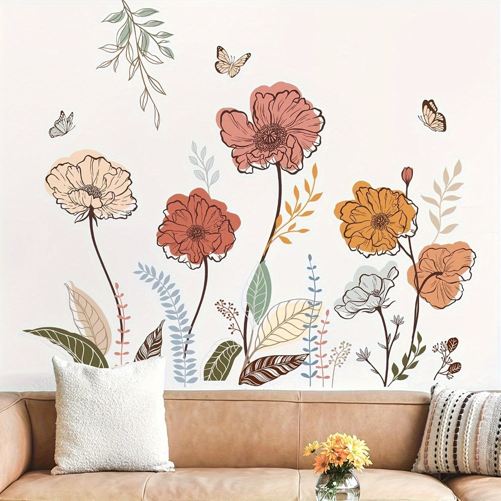 Bohemian Flower Wall Stickers Self-Adhesive Peel and Stick - Wildflowers & Fruits Wall Art Decals for Living Room Bedroom TV Background - Removable Matte Boho Floral Wall Decoratio - product image 8