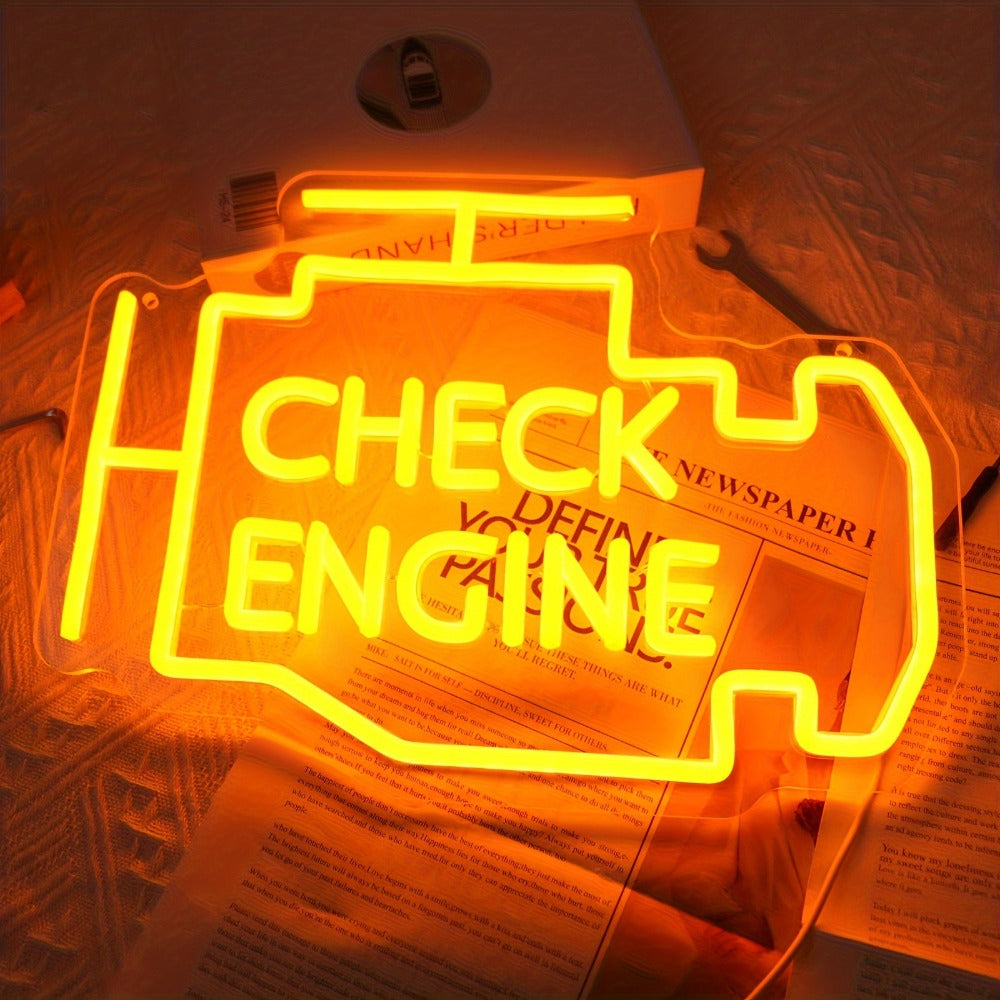 Check Engine Neon Sign – LED Dimmable USB Powered Neon Light for Garage Wall Decor, Car Repair Shop, Workshop, Man Cave, Game Room, Bedroom & Car Party Decorations (Yellow / Multi- - product image 2