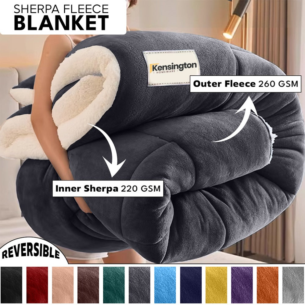 480GSM Sherpa Fleece Blanket – Double-Sided Heavy Warm Throw for Couch, Bed & Travel, Reversible All Season, 13 Colors, 3 Sizes - product image