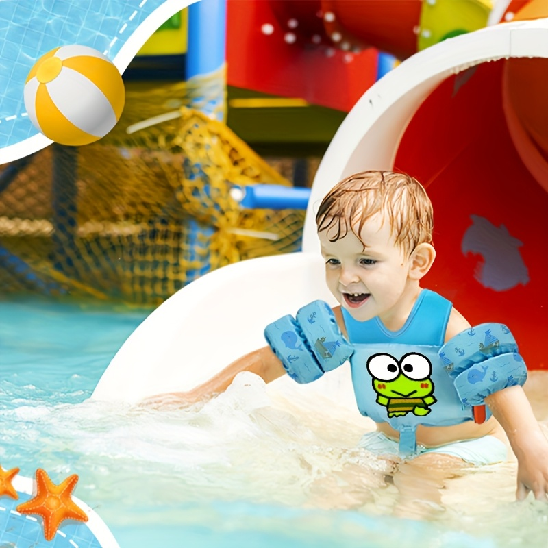 Kids Swim Vest Toddler Swimming Floatie Jacket with Adjustable Straps | Sanrio Keroppi Design, Nylon Material, Arm Floaties for Boys & Girls 20 | 66 lbs (Ages 2 | 9), Pool & Beach Learn-to-Swim