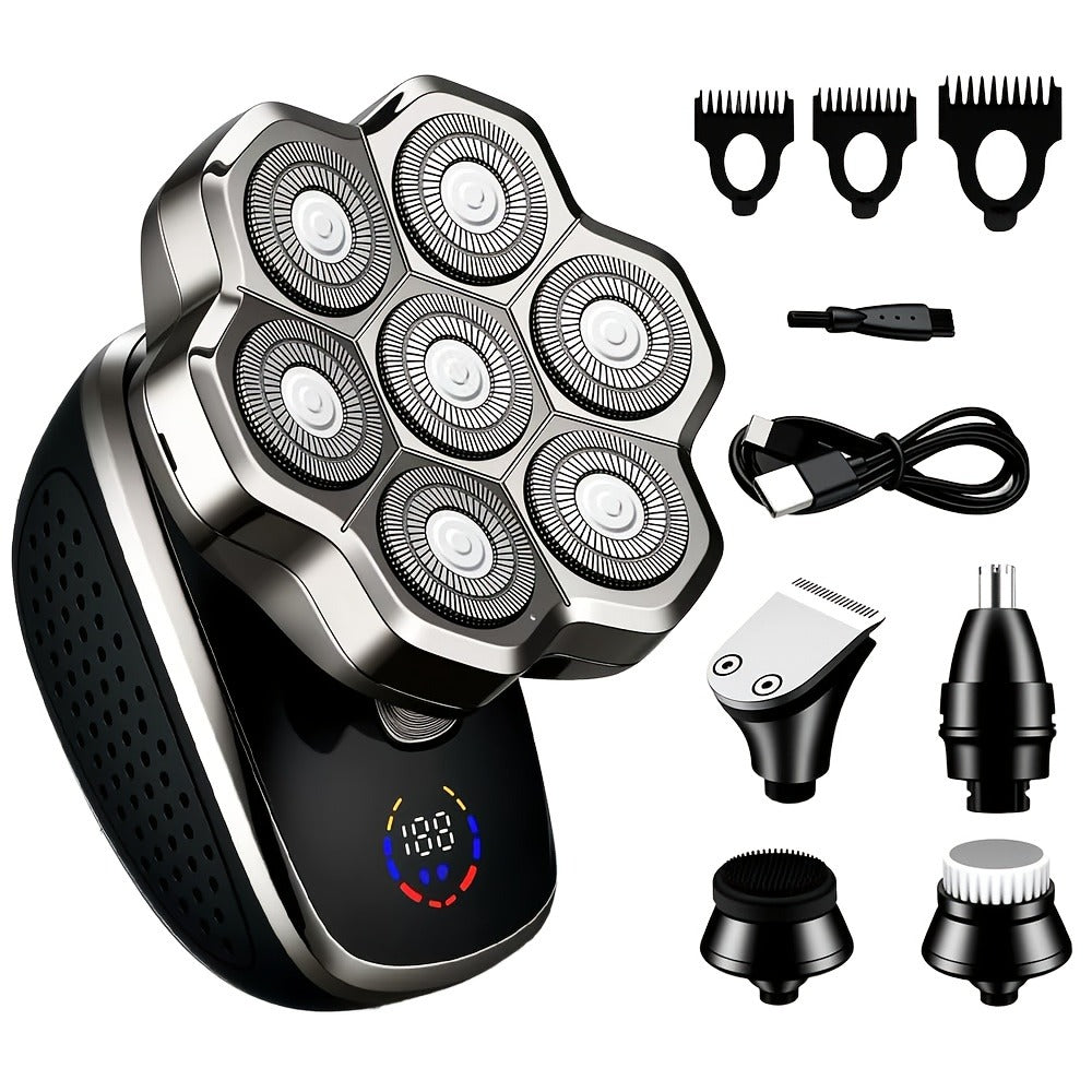 Bald Head Shaver for Men 5-in-1 Electric Razor Wet Dry with 7D 9D Floating Head Detachable Magnetic Blades Cordless Rechargeable Grooming Kit Gift for Dad Father - product image 3