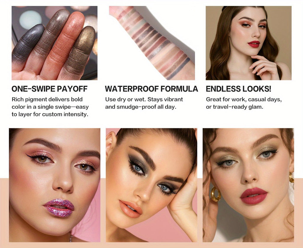16-Color Eyeshadow Palette with 15 Brushes Complete Kit — Baked Matte Shimmer Metallic High Pigment Waterproof Long-Lasting Nude Coral Tones Eye Makeup Set for Women & Girls - product image 9